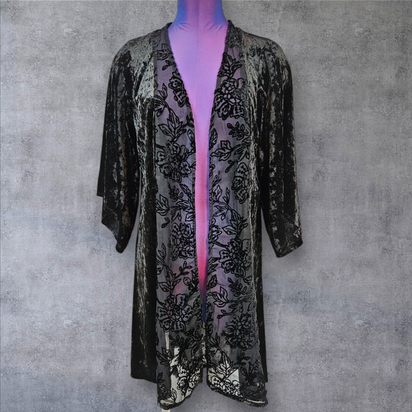 Knox Rose Black Velvet & Sheer Panel Duster Kimono‎ Size M/L Women's C78 - Picture 1 of 8